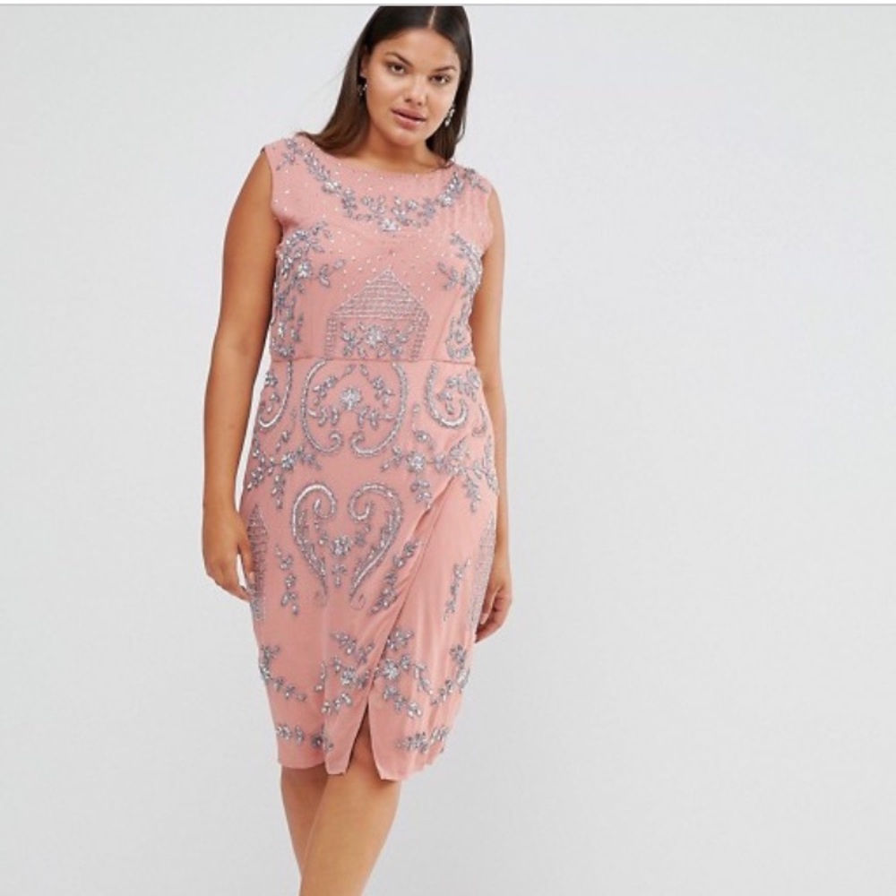 ASOS detailed evening party bead bling plus dress